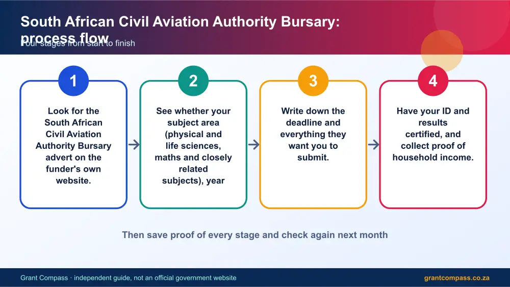 South African Civil Aviation Authority Bursary process flow chart infographic – pilot bursaries in south africa South Africa 2026