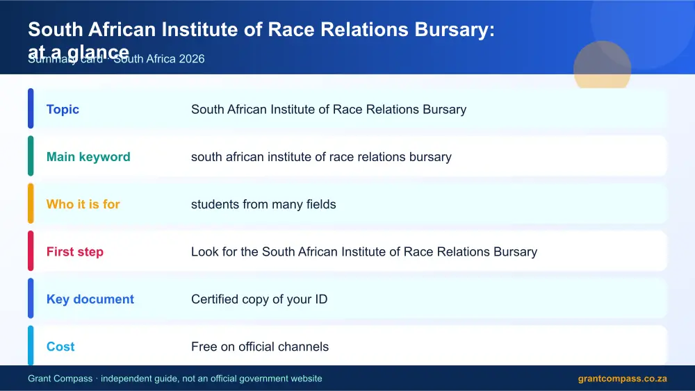 South African Institute of Race Relations Bursary at a glance summary infographic – south african institute of race relations bursary South Africa 2026