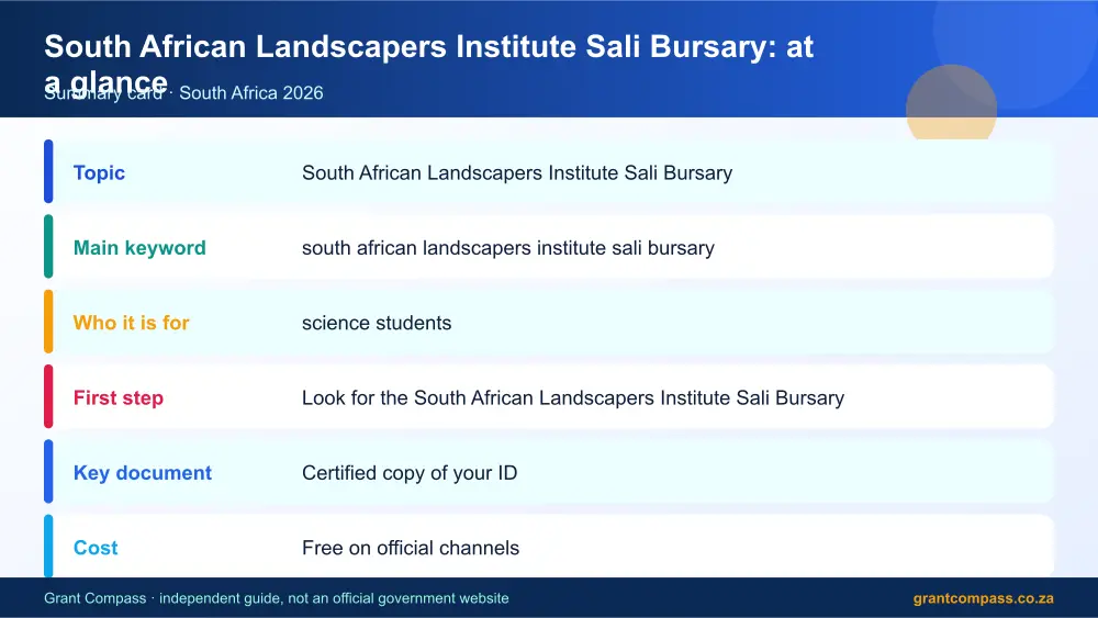 South African Landscapers Institute Sali Bursary at a glance summary infographic – south african landscapers institute sali bursary South Africa 2026