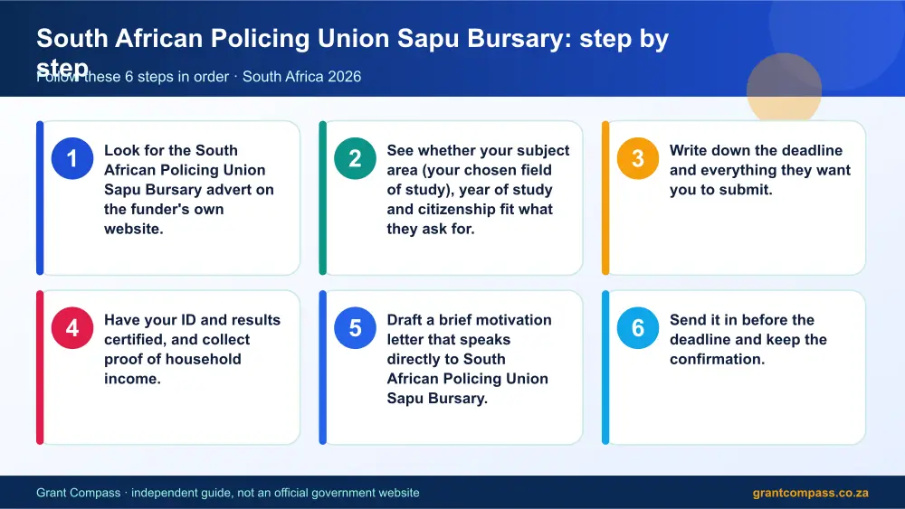 South African Policing Union Sapu Bursary step by step guide infographic – saps bursary South Africa 2026