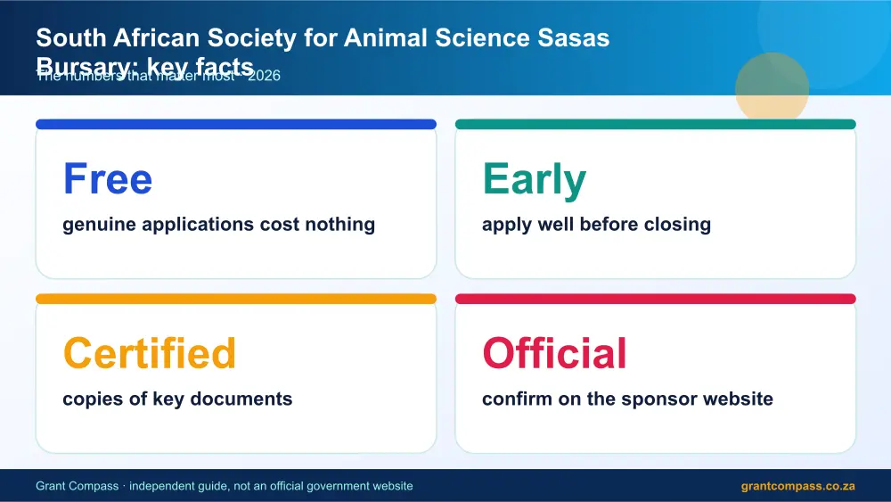 South African Society for Animal Science Sasas Bursary key facts at a glance infographic – south african society for animal science sasas bursary South Africa 2026