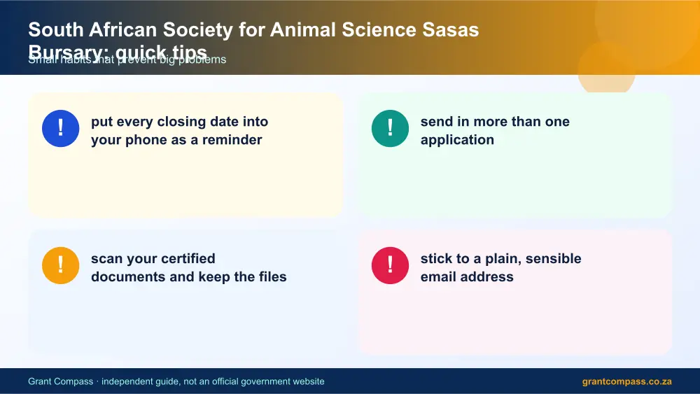 South African Society for Animal Science Sasas Bursary quick tips cards infographic – south african society for animal science sasas bursary South Africa 2026