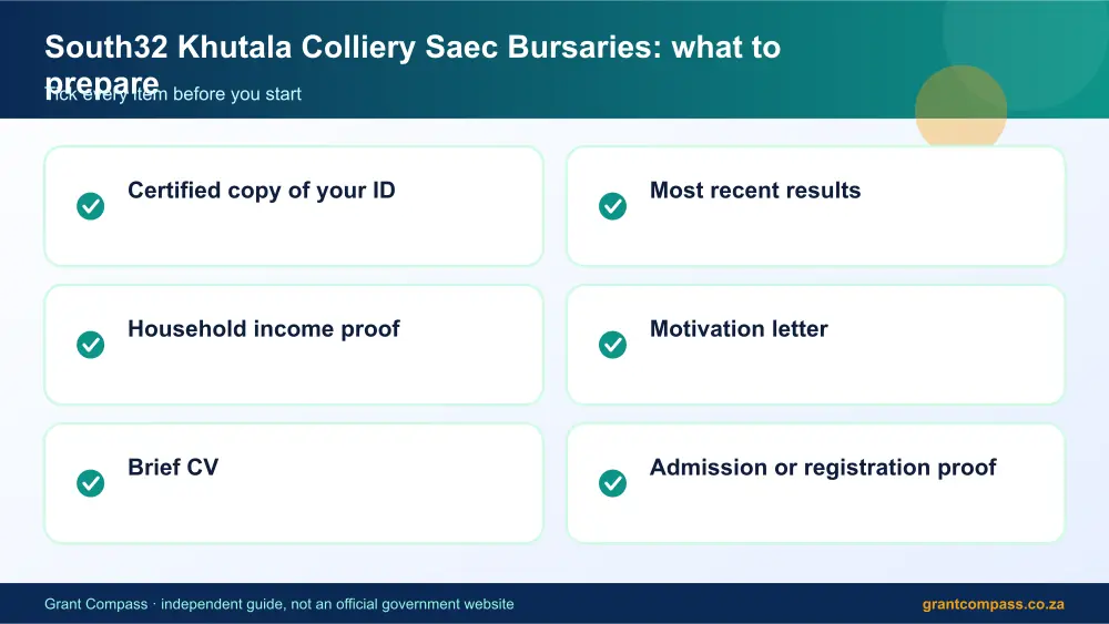 South32 Khutala Colliery Saec Bursaries documents checklist infographic – south32 khutala colliery saec bursaries South Africa 2026