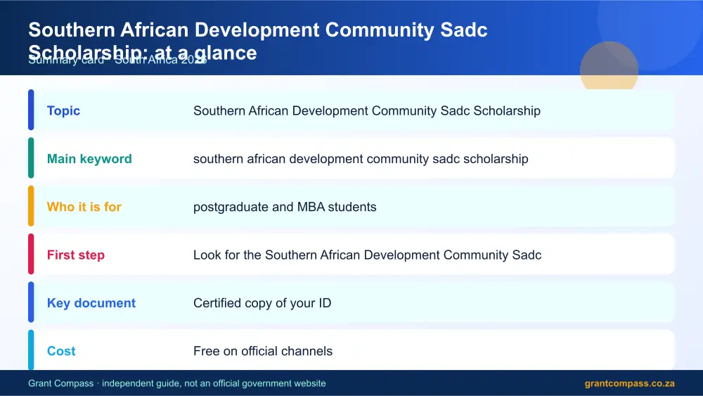 Southern African Development Community Sadc Scholarship at a glance summary infographic – southern african development community sadc scholarship bursary South Africa 2026