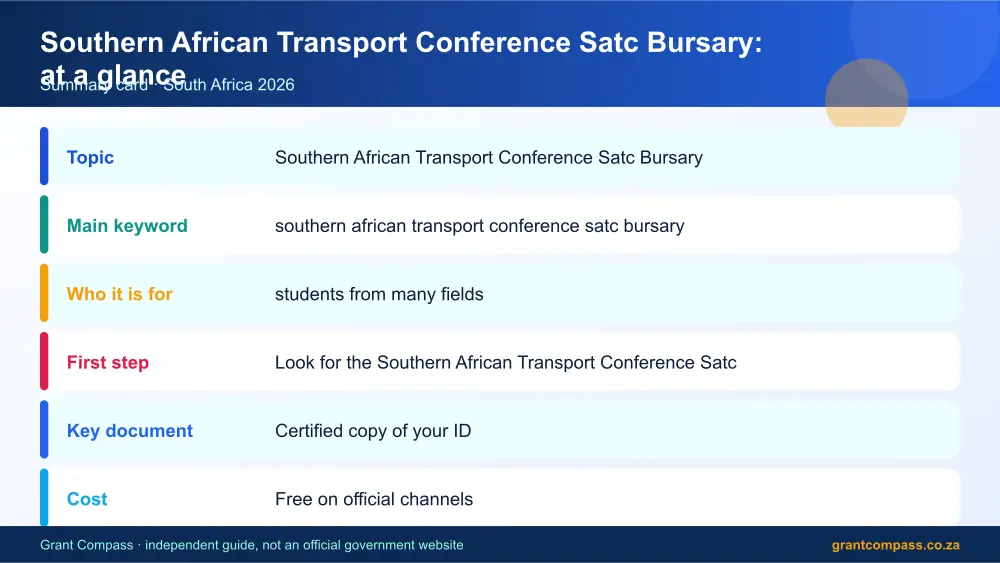 Southern African Transport Conference Satc Bursary at a glance summary infographic – southern african transport conference satc bursary South Africa 2026
