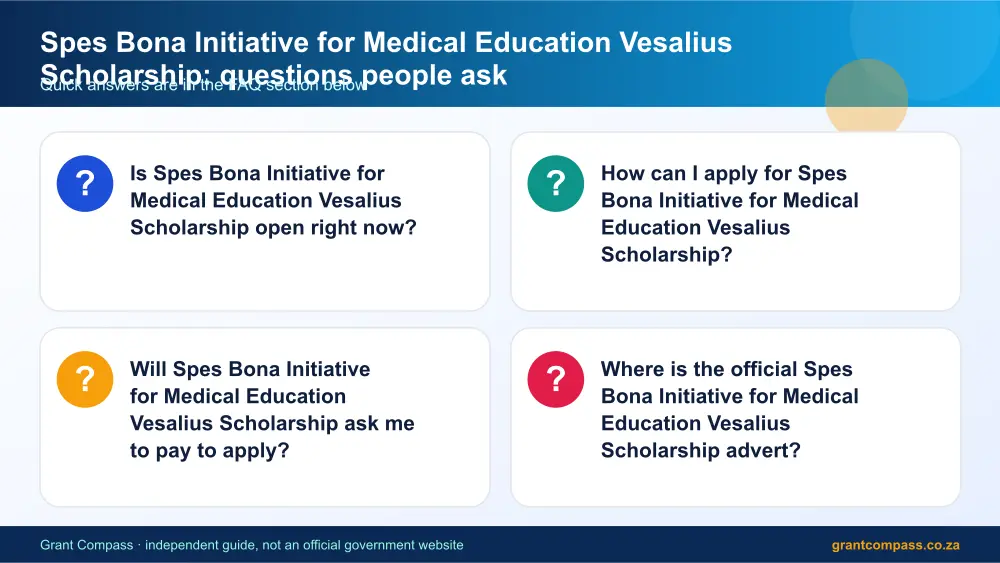 Spes Bona Initiative for Medical Education Vesalius Scholarship common questions answered infographic – spes bona initiative for medical education vesalius scholarship bursary South Africa 2026
