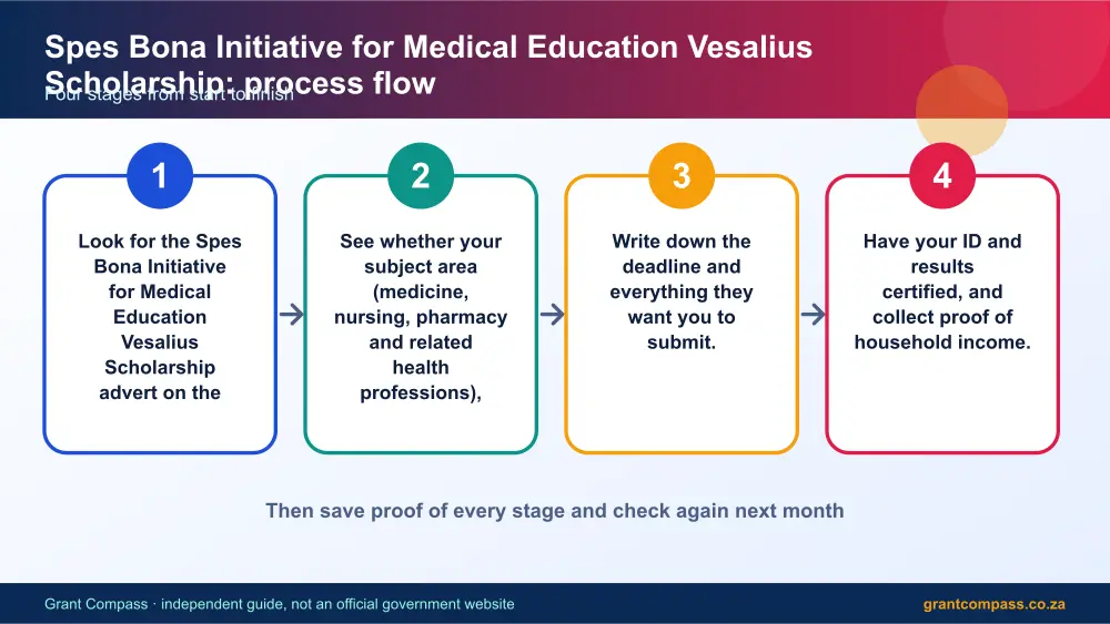 Spes Bona Initiative for Medical Education Vesalius Scholarship process flow chart infographic – spes bona initiative for medical education vesalius scholarship bursary South Africa 2026