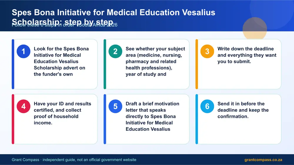 Spes Bona Initiative for Medical Education Vesalius Scholarship step by step guide infographic – spes bona initiative for medical education vesalius scholarship bursary South Africa 2026