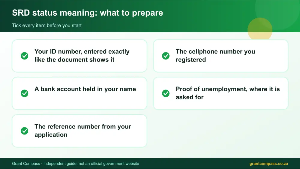 SRD status meaning documents checklist infographic – srd status meaning South Africa 2026