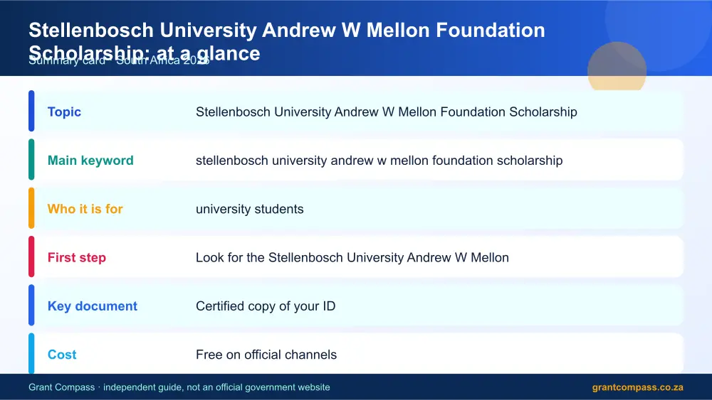 Stellenbosch University Andrew W Mellon Foundation Scholarship at a glance summary infographic – stellenbosch university andrew w mellon foundation scholarship South Africa 2026