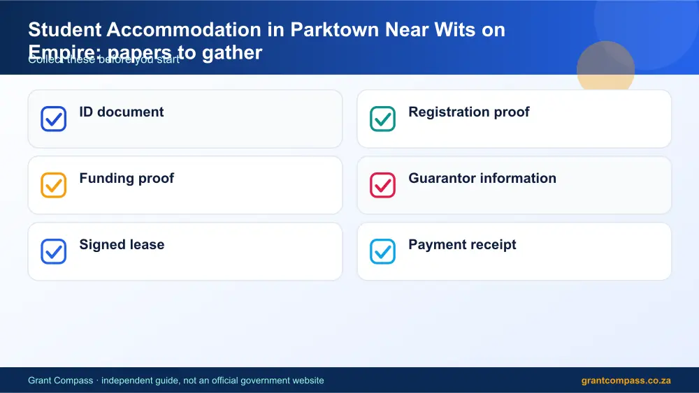 Student Accommodation in Parktown Near Wits on Empire required papers tick list infographic – student accommodation in parktown near wits on empire South Africa 2026