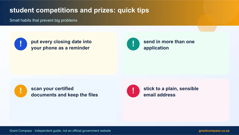 student competitions and prizes quick tips cards infographic – student competitions and prizes South Africa 2026