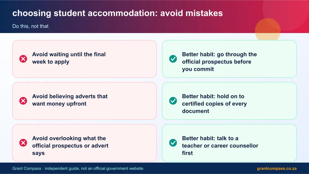 choosing student accommodation mistakes to avoid and tips infographic – choosing student accommodation South Africa 2026