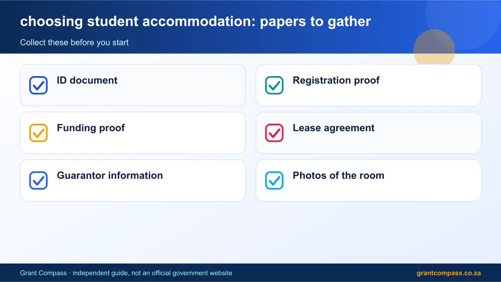 choosing student accommodation required papers tick list infographic – choosing student accommodation South Africa 2026