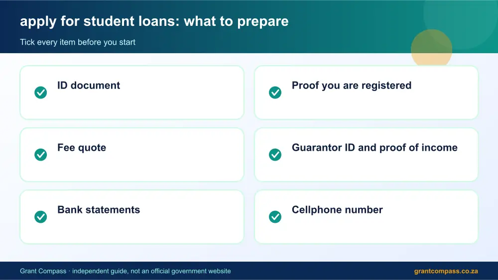 apply for student loans documents checklist infographic – apply for student loans South Africa 2026