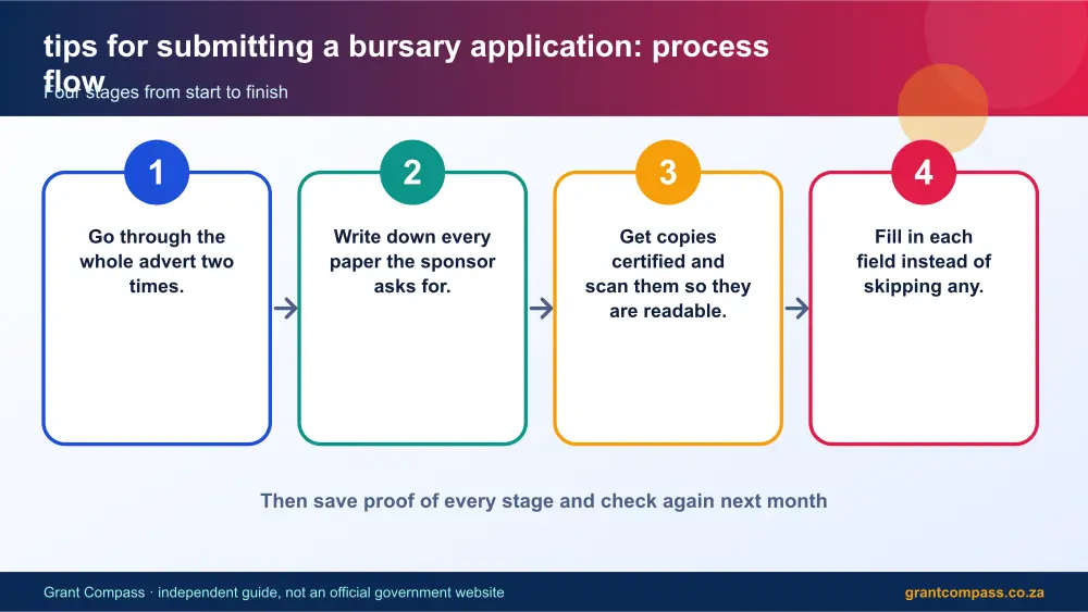 tips for submitting a bursary application process flow chart infographic – tips for submitting a bursary application South Africa 2026