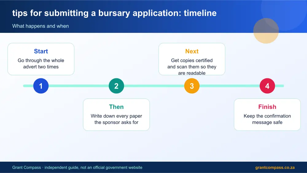 tips for submitting a bursary application process timeline infographic – tips for submitting a bursary application South Africa 2026