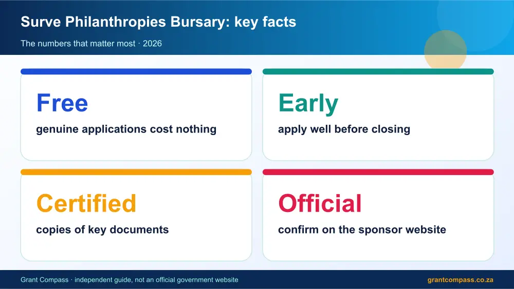 Surve Philanthropies Bursary key facts at a glance infographic – surve philanthropies bursary South Africa 2026