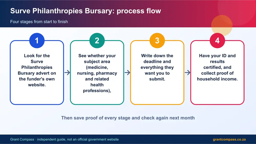 Surve Philanthropies Bursary process flow chart infographic – surve philanthropies bursary South Africa 2026