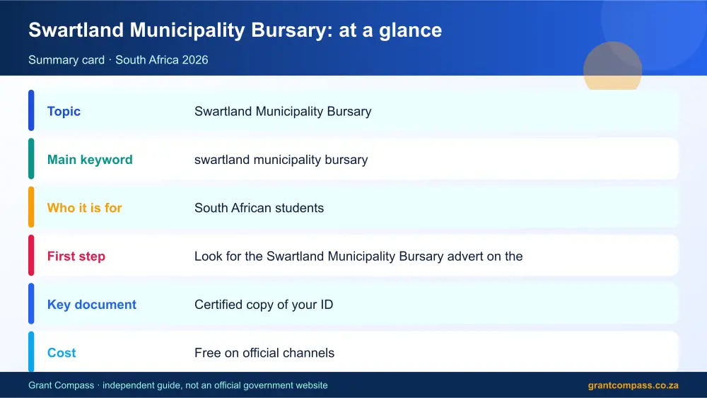 Swartland Municipality Bursary at a glance summary infographic – swartland municipality bursary South Africa 2026