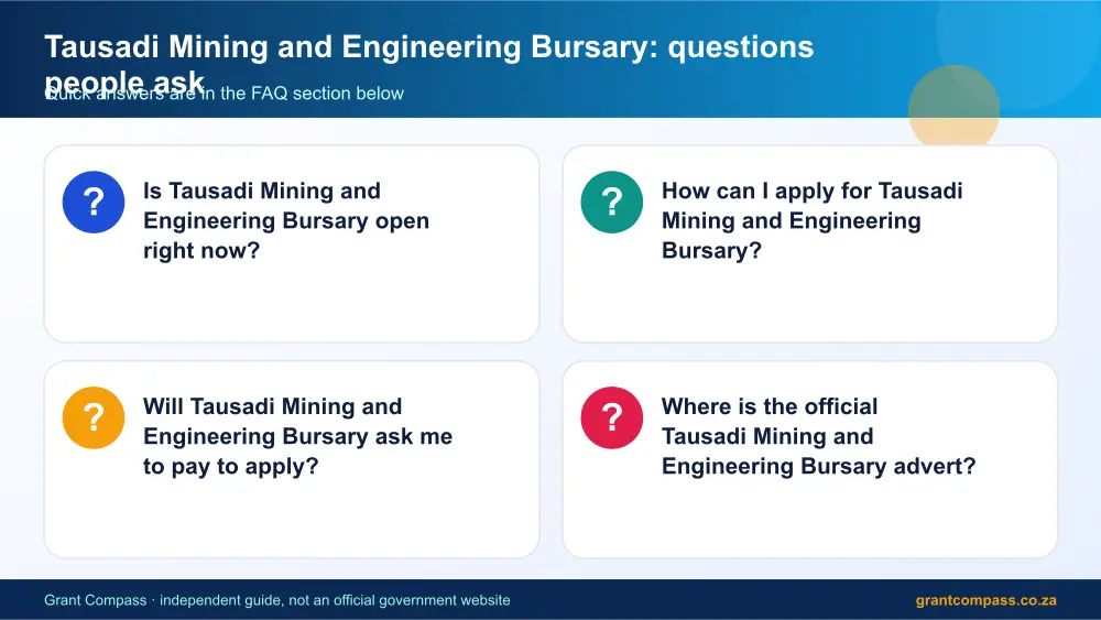 Tausadi Mining and Engineering Bursary common questions answered infographic – tausadi mining and engineering bursary South Africa 2026