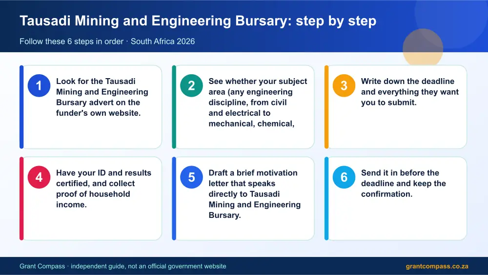 Tausadi Mining and Engineering Bursary step by step guide infographic – tausadi mining and engineering bursary South Africa 2026