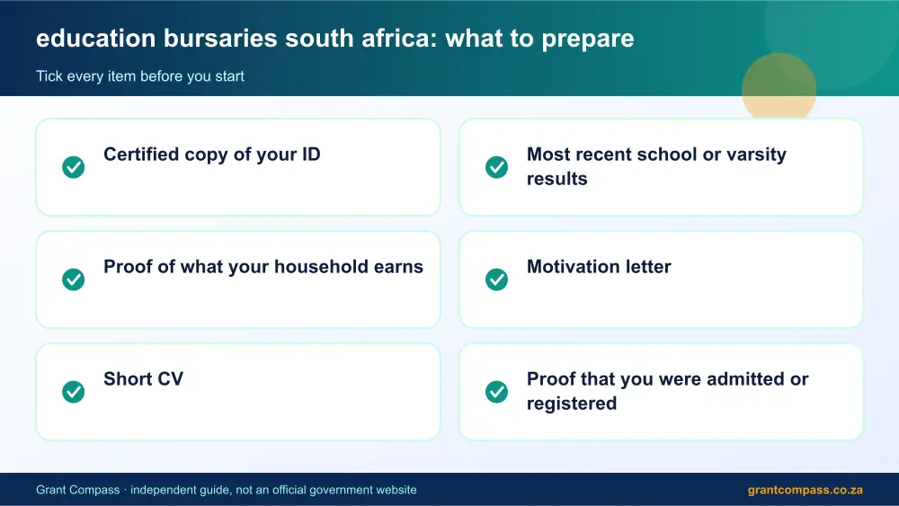 education bursaries south africa documents checklist infographic – education bursaries south africa South Africa 2026