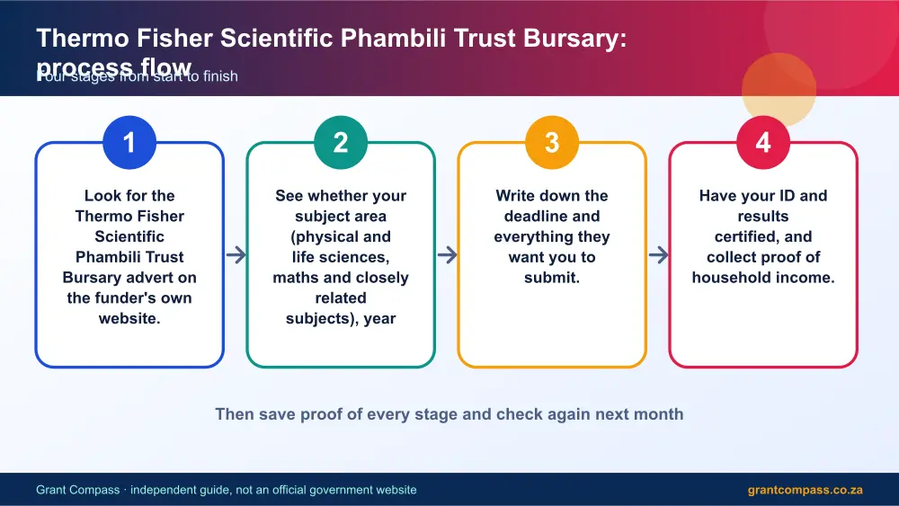 Thermo Fisher Scientific Phambili Trust Bursary process flow chart infographic – thermo fisher scientific bursary South Africa 2026