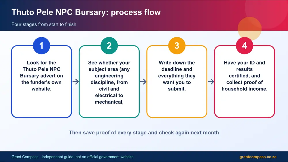 Thuto Pele NPC Bursary process flow chart infographic – thuto pele npc bursary South Africa 2026