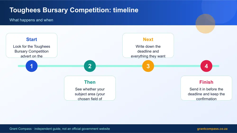 Toughees Bursary Competition process timeline infographic – toughees bursary South Africa 2026