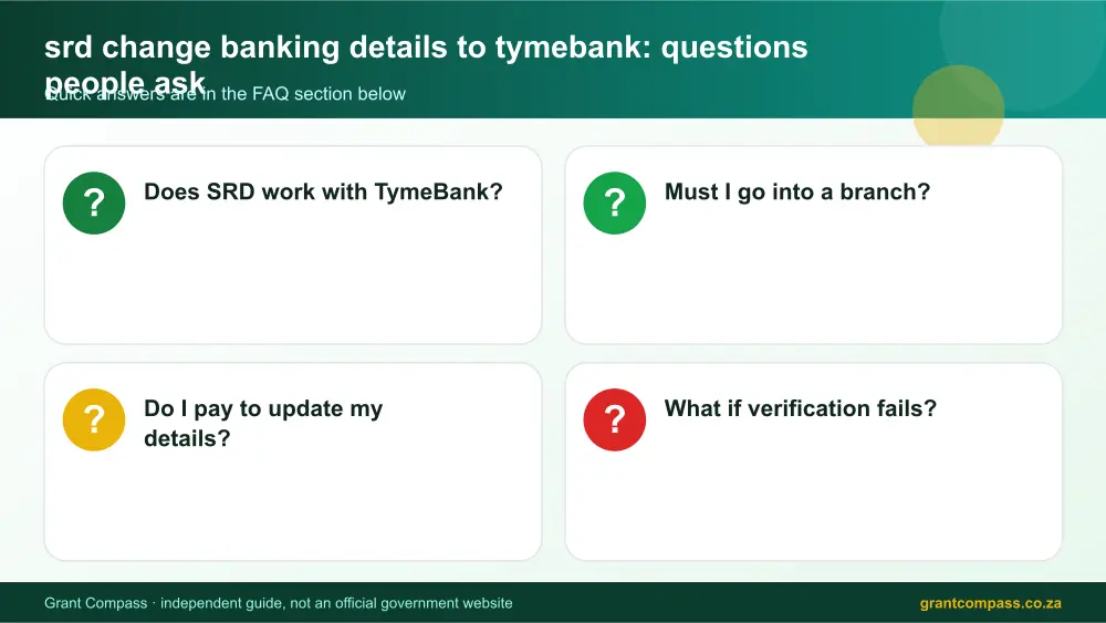 srd change banking details to tymebank common questions answered infographic – srd change banking details to tymebank South Africa 2026
