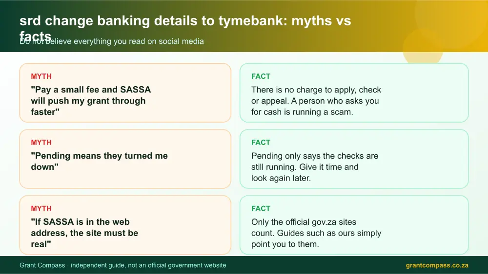 srd change banking details to tymebank myths vs facts infographic – srd change banking details to tymebank South Africa 2026