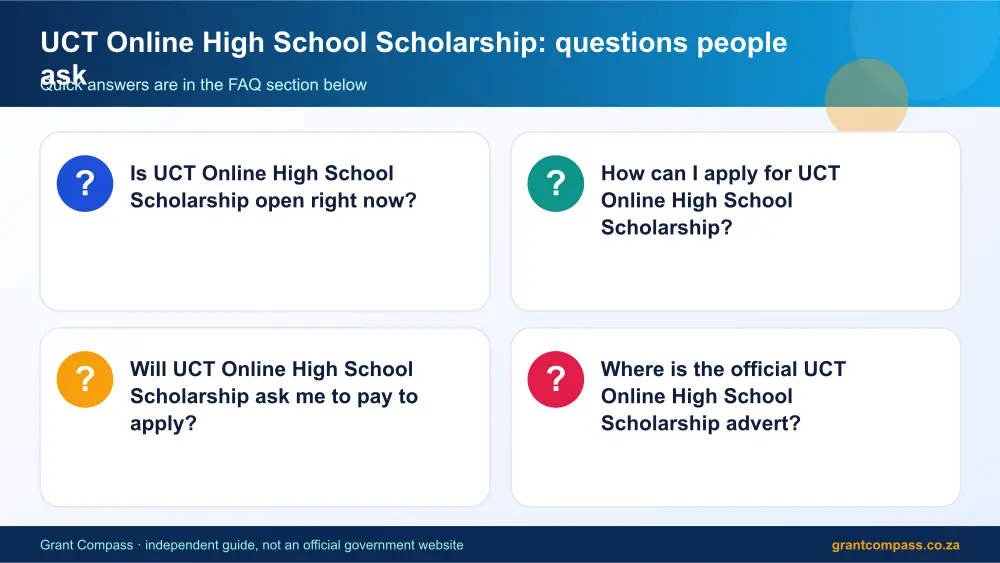 UCT Online High School Scholarship common questions answered infographic – uct online high school scholarship bursary South Africa 2026