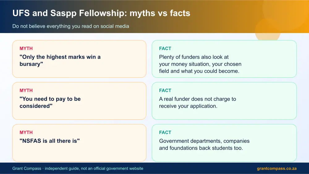 UFS and Saspp Fellowship myths vs facts infographic – ufs and saspp fellowship bursary South Africa 2026