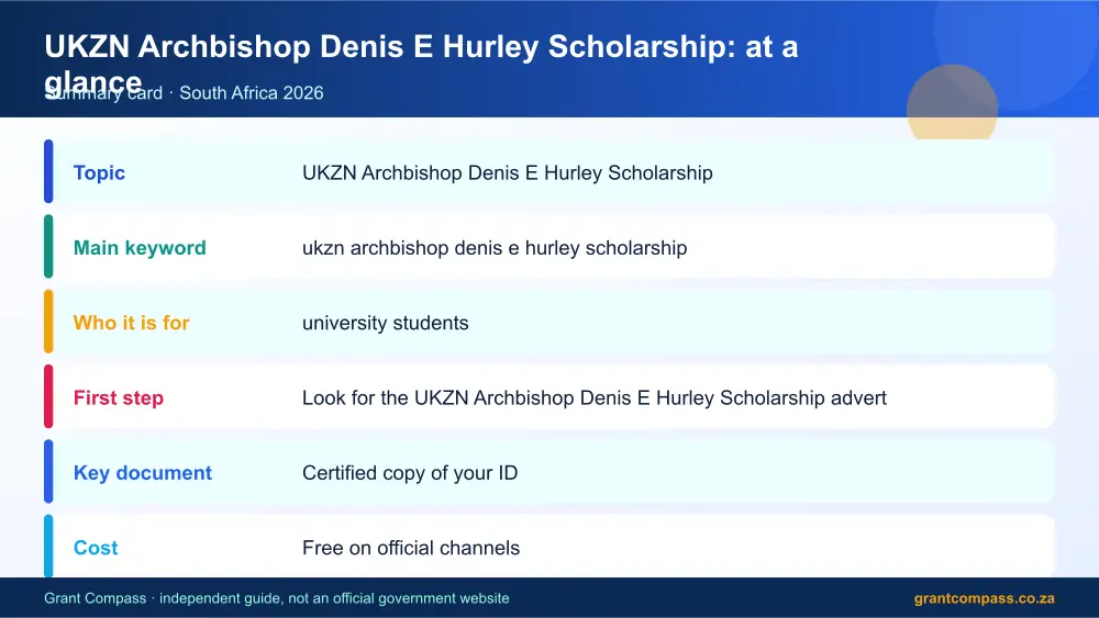 UKZN Archbishop Denis E Hurley Scholarship at a glance summary infographic – ukzn archbishop denis e hurley scholarship South Africa 2026
