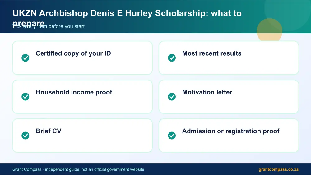 UKZN Archbishop Denis E Hurley Scholarship documents checklist infographic – ukzn archbishop denis e hurley scholarship South Africa 2026