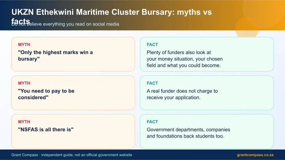 UKZN Ethekwini Maritime Cluster Bursary myths vs facts infographic – ukzn ethekwini maritime cluster bursary South Africa 2026