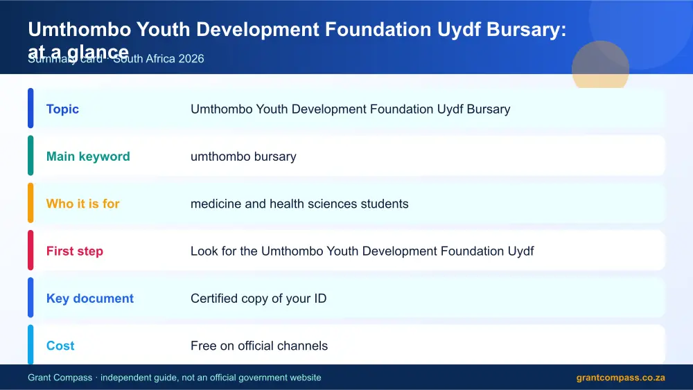 Umthombo Youth Development Foundation Uydf Bursary at a glance summary infographic – umthombo bursary South Africa 2026