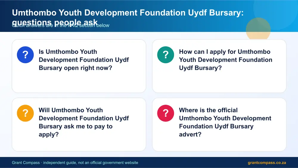 Umthombo Youth Development Foundation Uydf Bursary common questions answered infographic – umthombo bursary South Africa 2026
