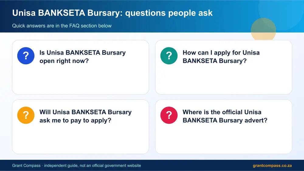 Unisa BANKSETA Bursary common questions answered infographic – unisa bursary South Africa 2026