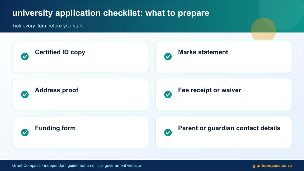 university application checklist documents checklist infographic – university application checklist South Africa 2026