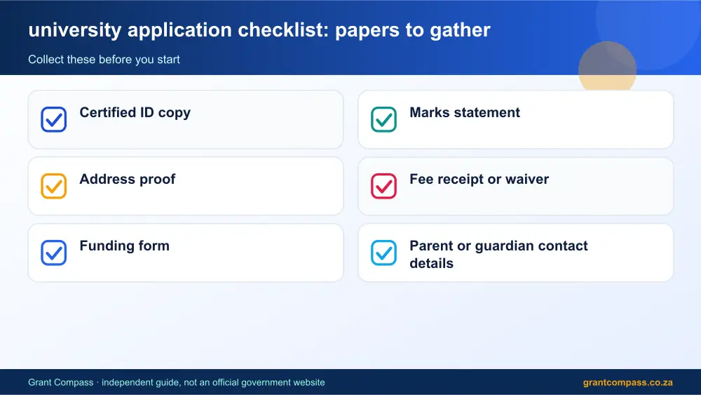university application checklist required papers tick list infographic – university application checklist South Africa 2026