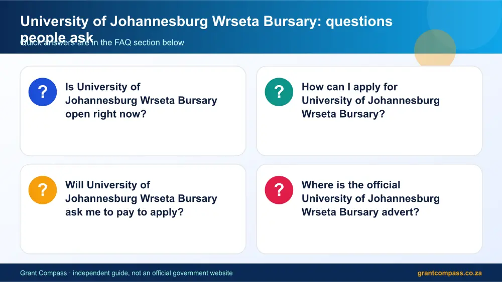 University of Johannesburg Wrseta Bursary common questions answered infographic – university of johannesburg wrseta bursary scholarship South Africa 2026