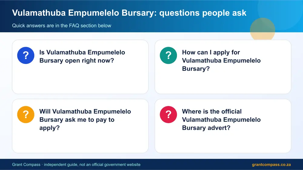 Vulamathuba Empumelelo Bursary common questions answered infographic – vulamathuba bursary South Africa 2026
