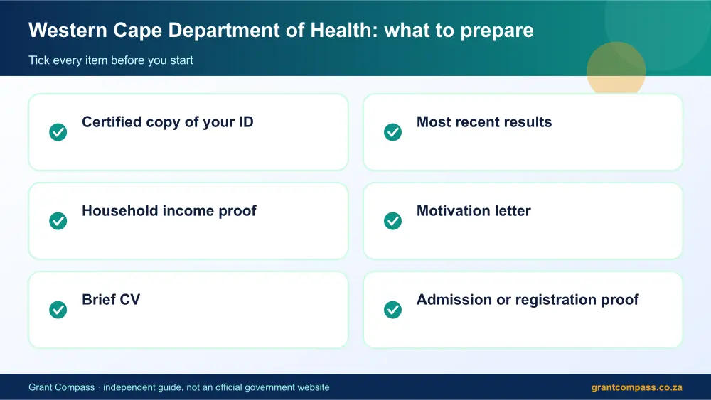 Western Cape Department of Health documents checklist infographic – department of health nursing bursaries South Africa 2026