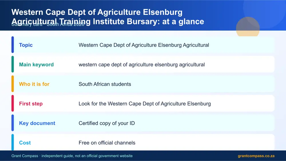 Western Cape Dept of Agriculture Elsenburg Agricultural Training Institute Bursary at a glance summary infographic – western cape dept of agriculture elsenburg agricultural training institute bursary South Africa 2026