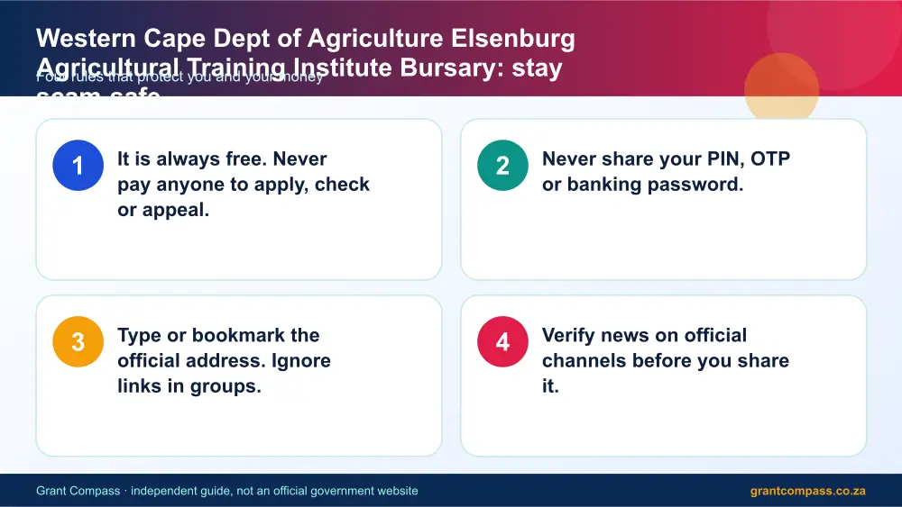 Western Cape Dept of Agriculture Elsenburg Agricultural Training Institute Bursary stay safe from scams infographic – western cape dept of agriculture elsenburg agricultural training institute bursary South Africa 2026