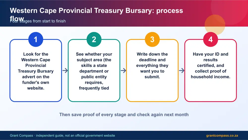 Western Cape Provincial Treasury Bursary process flow chart infographic – western cape bursary South Africa 2026