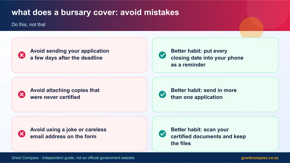 what does a bursary cover mistakes to avoid and tips infographic – what does a bursary cover South Africa 2026