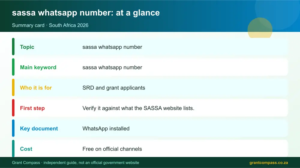 sassa whatsapp number at a glance summary infographic – sassa whatsapp number South Africa 2026